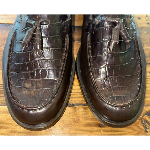 Etienne Aigner Gotham Brown Embossed Penny Loafer Womens Shoes Flats Tassel 8.5M - Picture 5 of 14